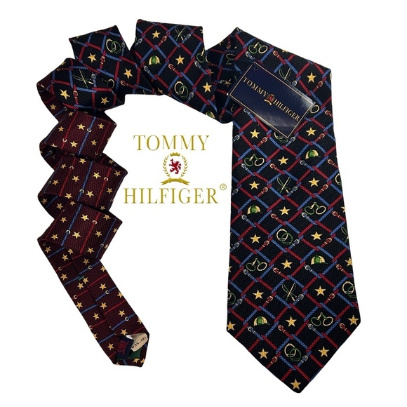Tommy Hilfiger Neck Tie 100% Silk Equestrian Theme Print Pattern NWT NOS Y2K VTG - Picture 1 of 12